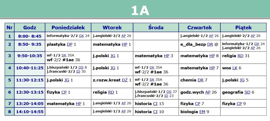 Skłodowska Czechowice Nowy Plan Lekcji