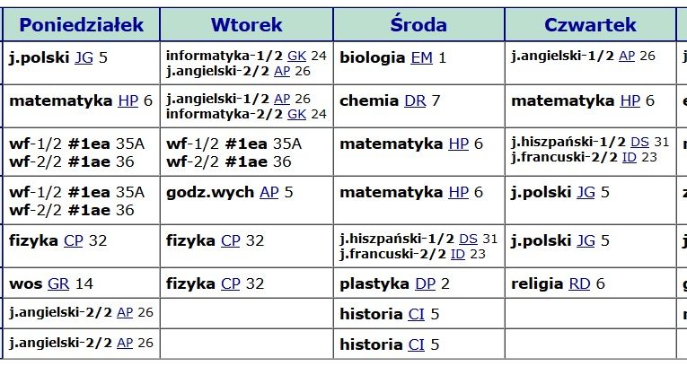 Nowy plan lekcji